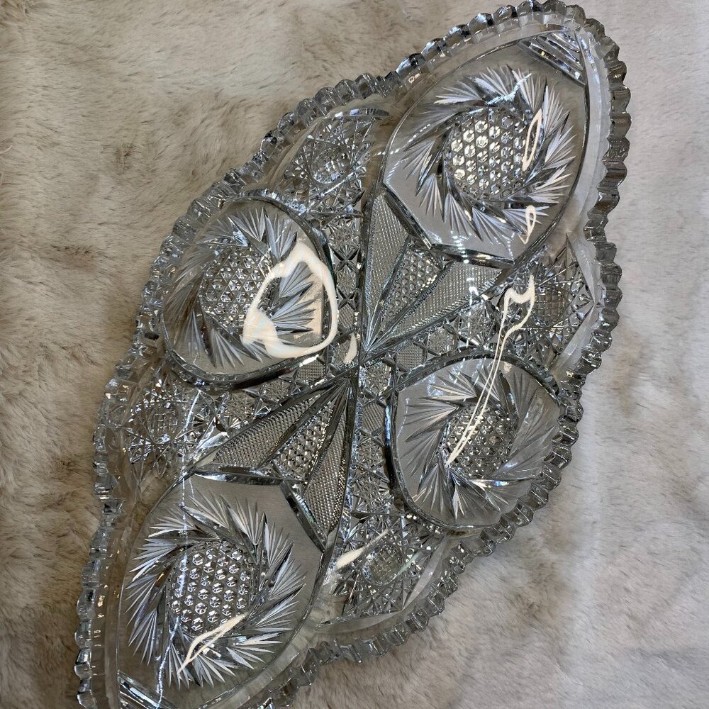 VTG American Brilliant Crystal Glass Relish Dish